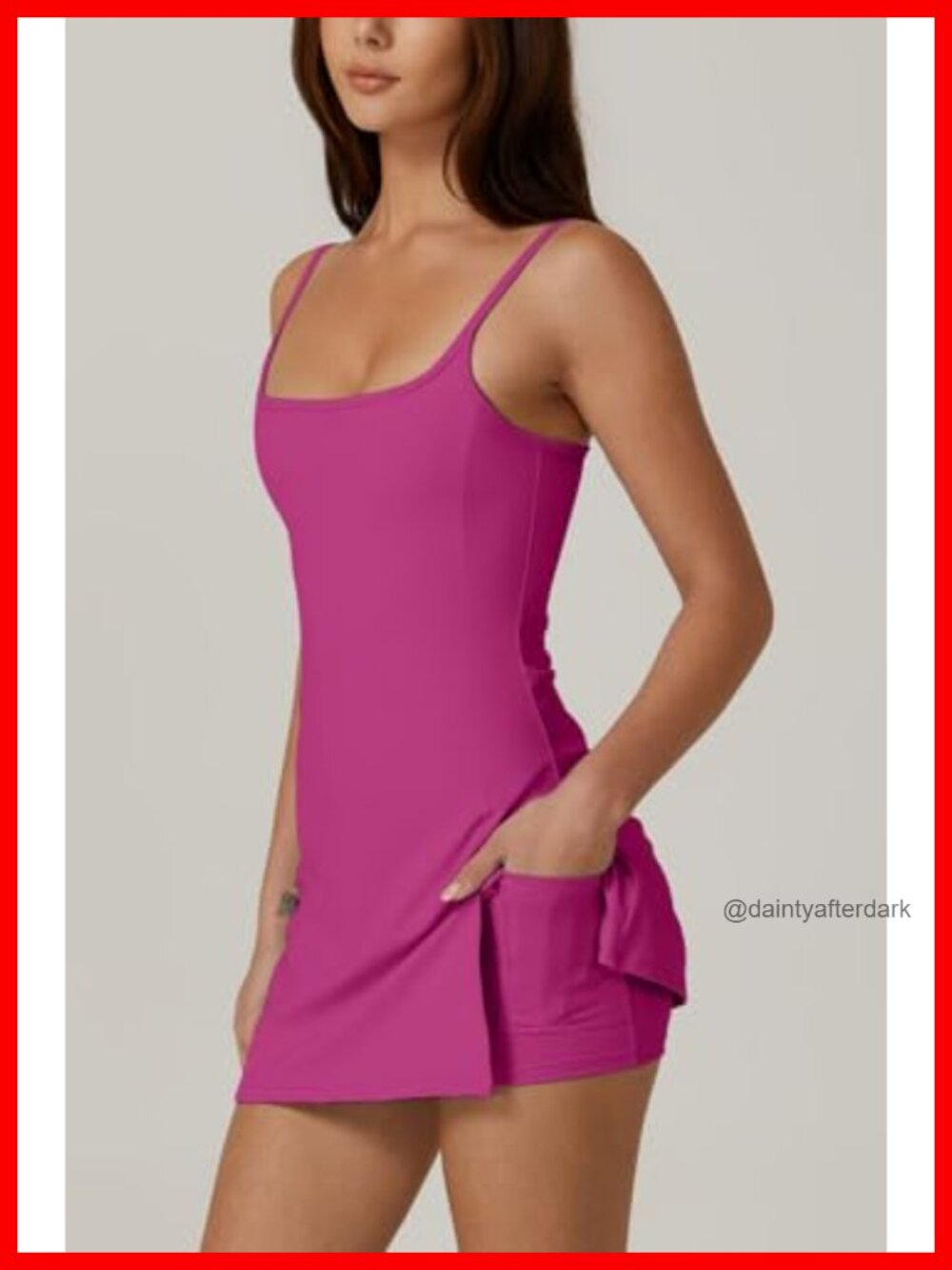Women's Spaghetti Strap Tennis Dress with Built-in Shorts, Side Slit Athletic - Picture 3 of 5